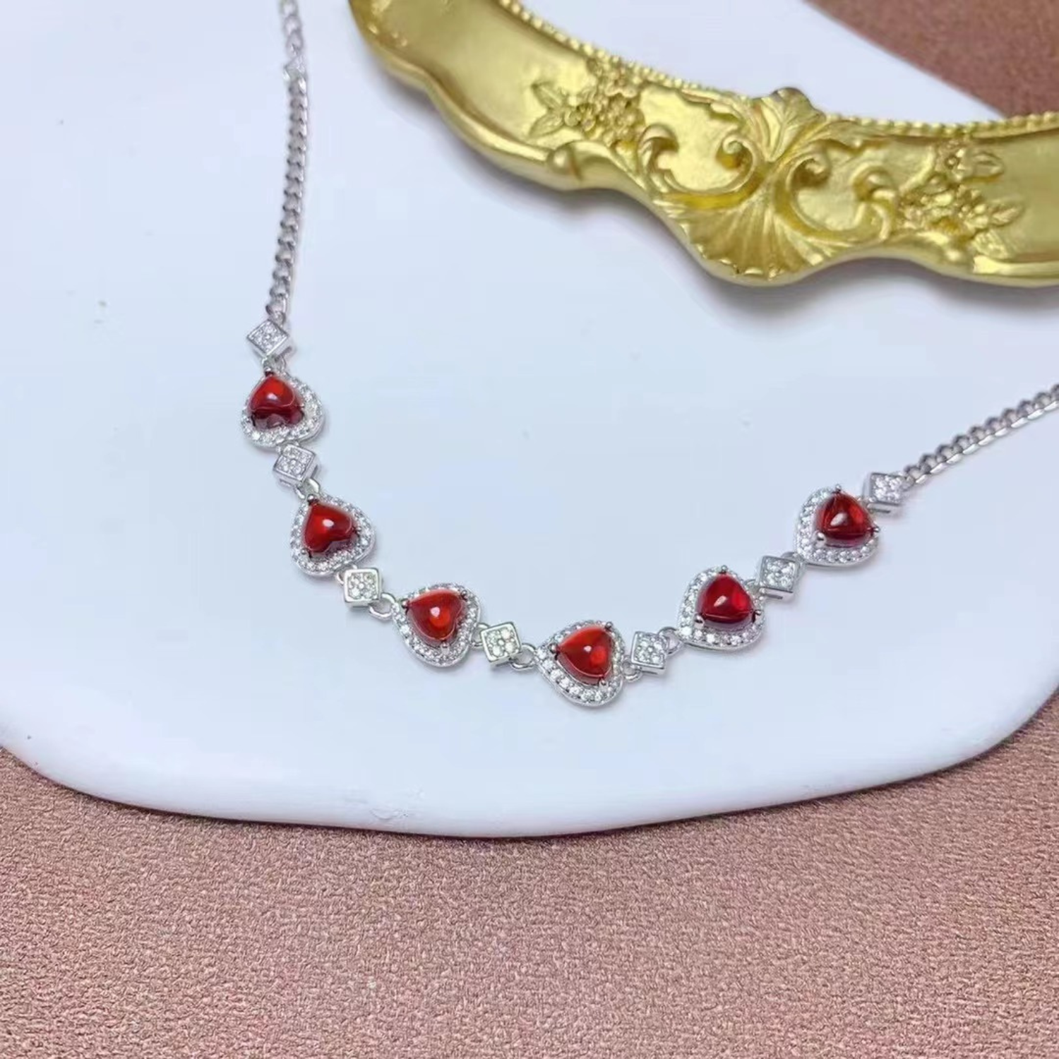 Natural Garnet Friendship Charm Bracelet