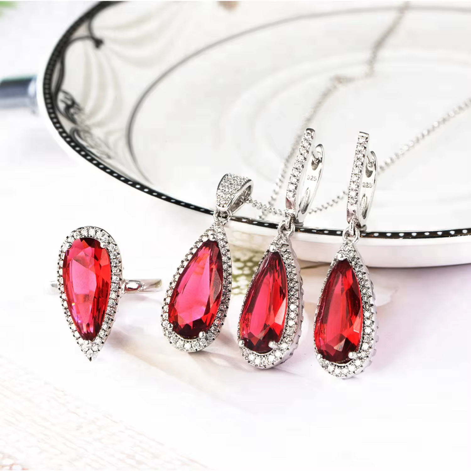 Red Rhinestone Jewelry Set