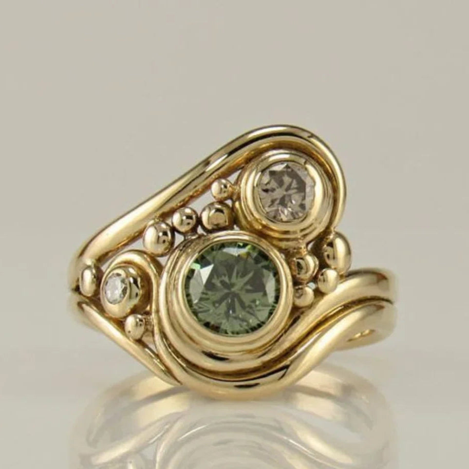 Vintage Golden Green Zirconia Ring